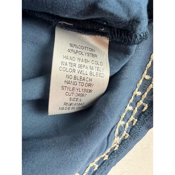 Ya Los Angeles Blue Embroidered Peasant Blouse Sz - Picture 6 of 9